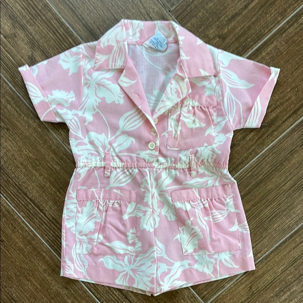VINTAGE 2T Popsicle Pink Hawaiian Floral Button-Up Romper